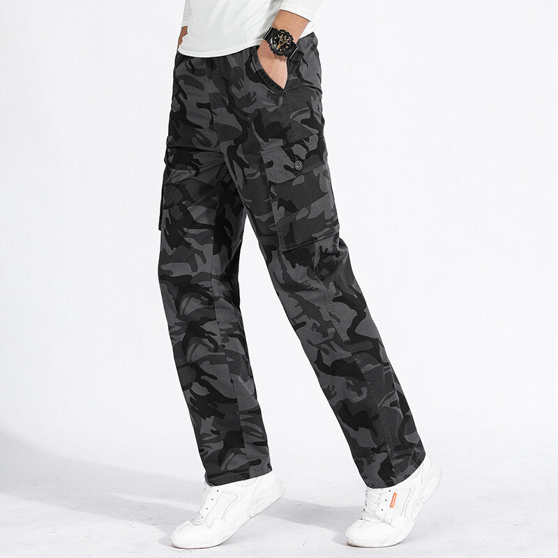 Men's Camouflage Cargo Pants in Army Style with Straight Cut, Multiple Pockets & Durable Seams Mune Fashion