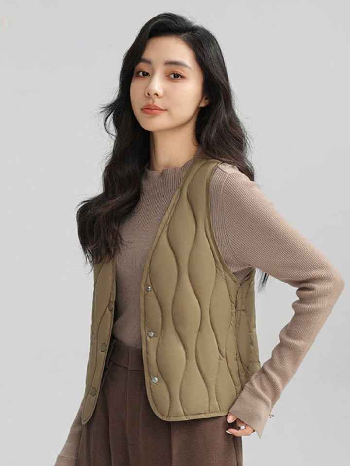 Women Long Quilted Thermal Vest with Ergonomic Wave Quilting Mune Fashion