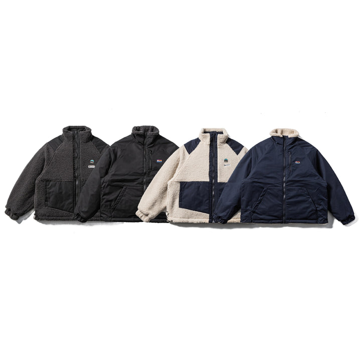 Unisex Teddy-Fleece Jacket with Nylon Panels, Stand-up Collar and Drawstring Mune Fashion