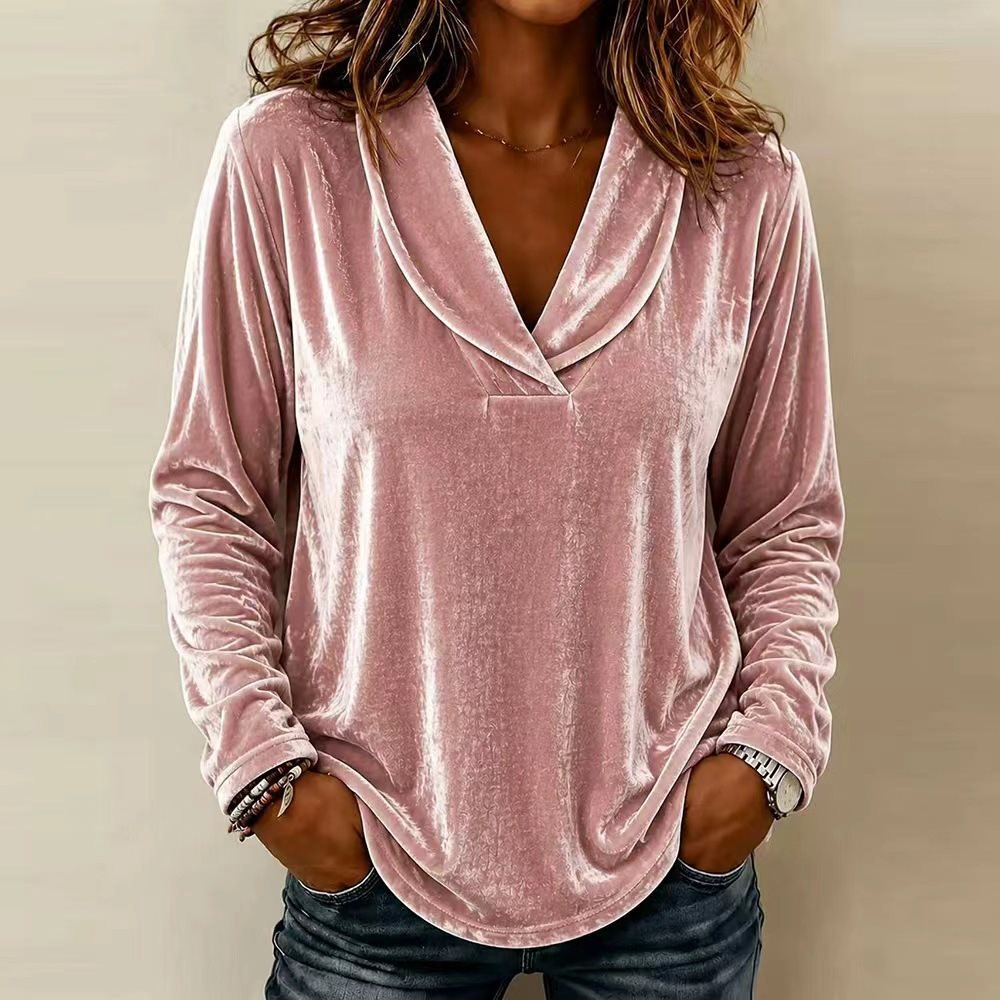 Ladies Velour Long Sleeve with Deep Shawl Collar and Rounded Hem Mune Fashion