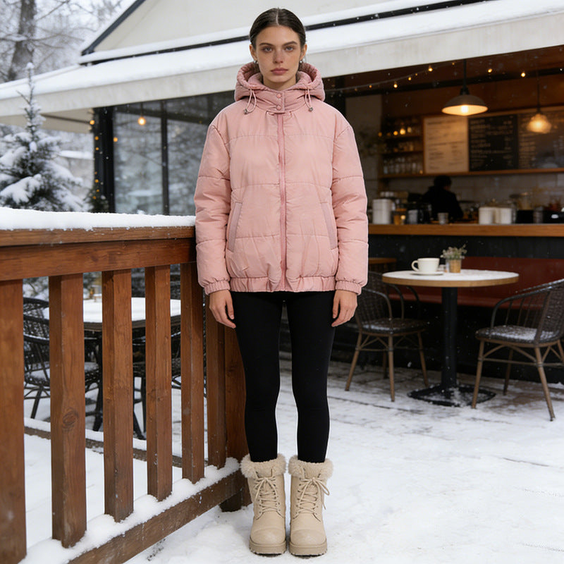 Women's Padded Quilted Jacket with Volume Hood, Elastic Hem and Adjustable Waist Mune Fashion