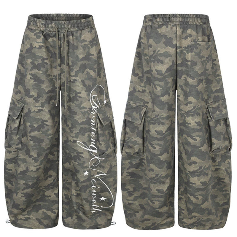 Women's Wide Cargo Palazzo Pants with Drawstring Waistband, Adjustable Hem, and Cargo Pockets Mune Fashion