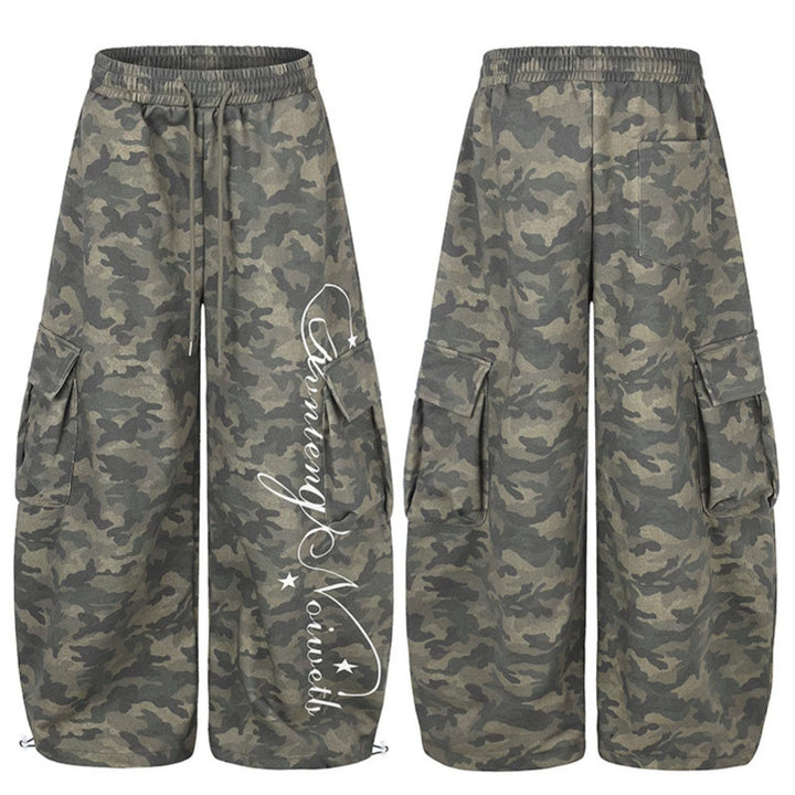 Women's Wide Cargo Palazzo Pants with Drawstring Waistband, Adjustable Hem, and Cargo Pockets Mune Fashion