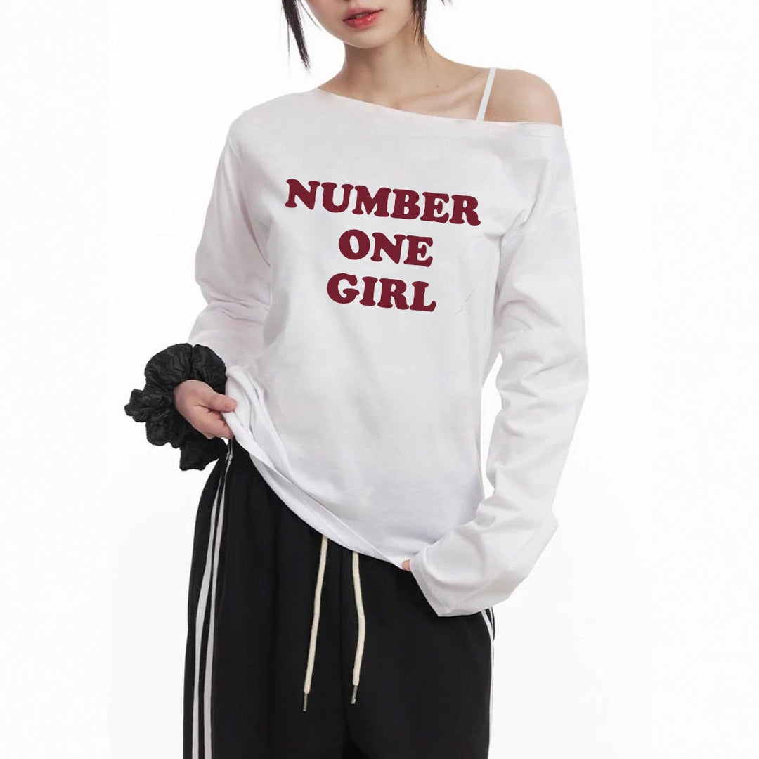 Women's asymmetrical off-shoulder long sleeve with statement print and loose oversized fit Mune Fashion