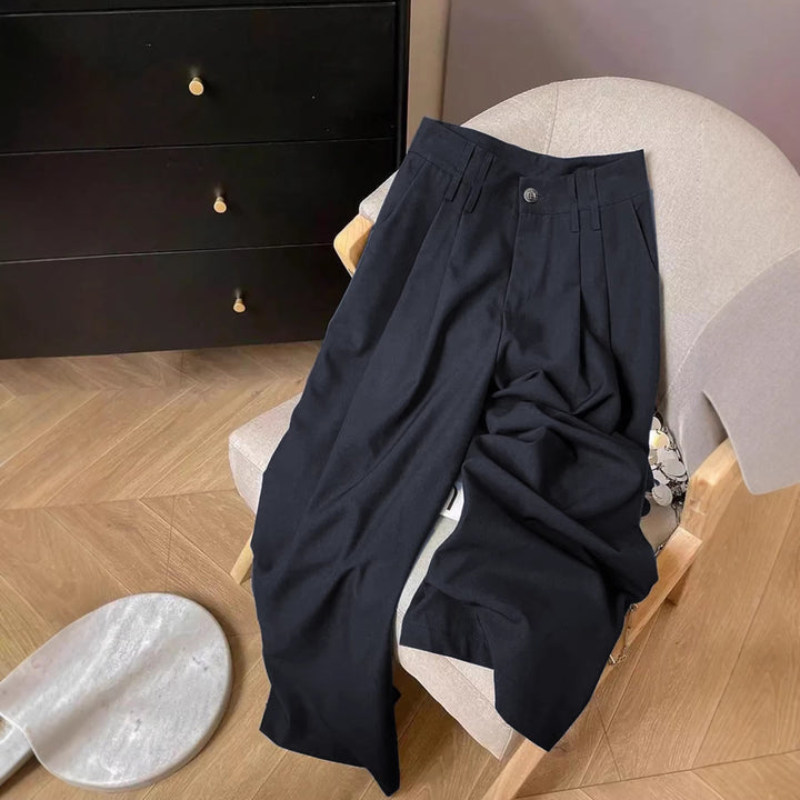 Women's High-Waisted Pleated Trousers with Wide Palazzo Leg Mune Fashion