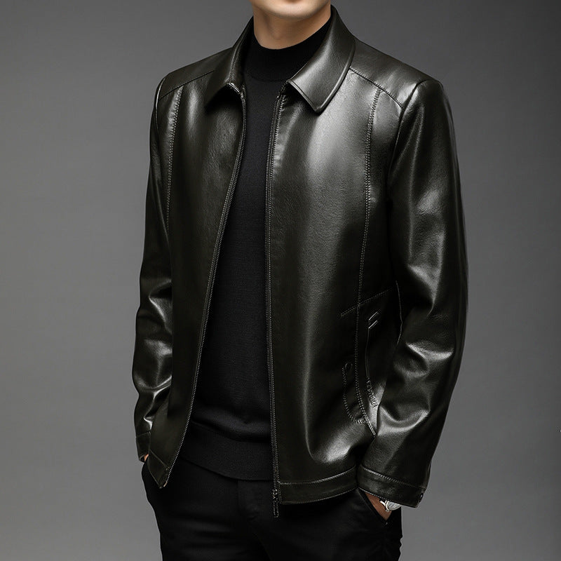 Men's Minimalist Smooth Leather Jacket with Shirt Collar and Tailored Fit Mune Fashion