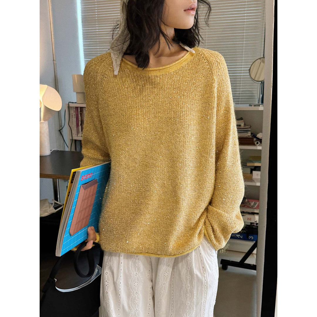 Women's Boucle-Mohair Sweater with Round Neck and Subtle Glitter Effect Mune Fashion