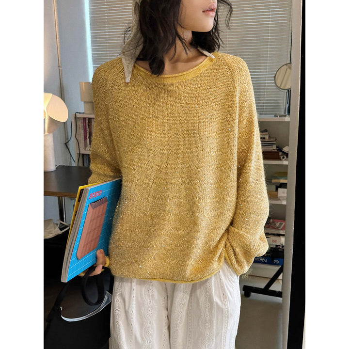 Women's Boucle-Mohair Sweater with Round Neck and Subtle Glitter Effect Mune Fashion