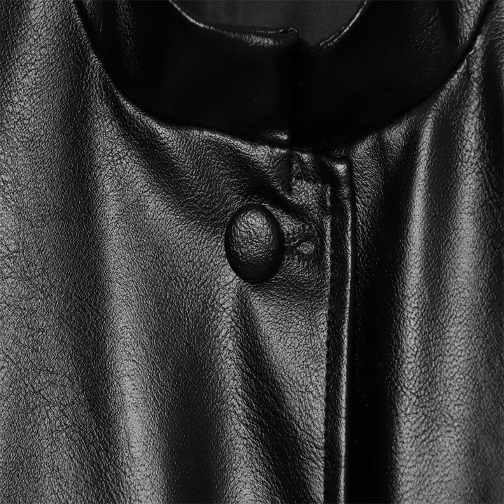 Women Cropped Safari Jacket made of vegan leather with tying belt and epaulettes Mune Fashion