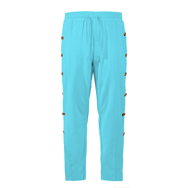 Men's Relaxed-Fit Casual Pants with Side Decorative Button Plackets, Elastic Waistband and Drawstring Mune Fashion