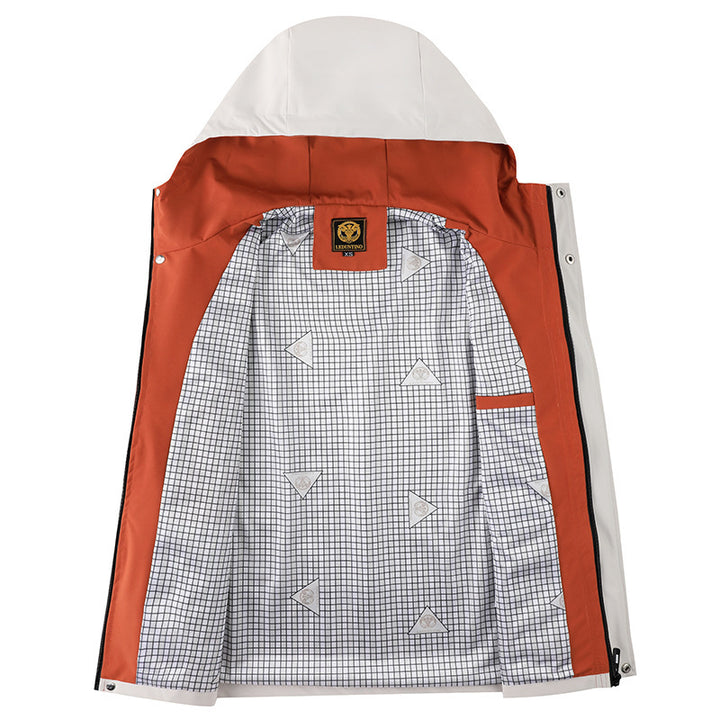 Men's functional hooded jacket in urban outdoor style with wind protection, chest zip pocket, and spacious flap pockets.