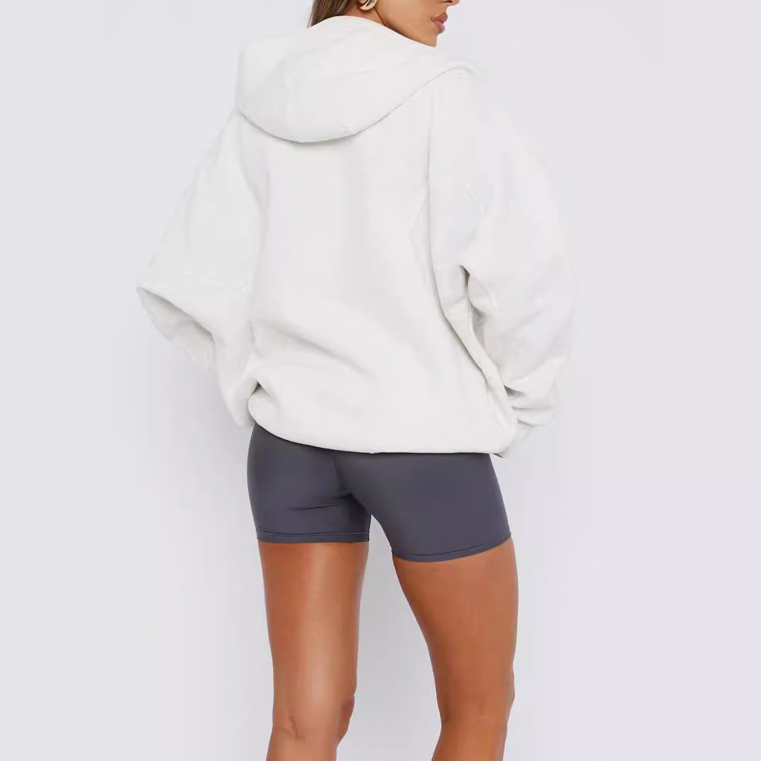 Women's Oversized Hooded Jacket with Zipper and French Terry Lining Mune Fashion