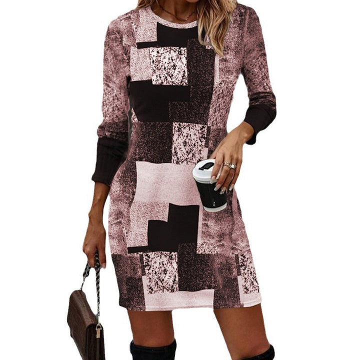Women’s Knit Dress with Modern Geometric Pattern and Long Sleeves Mune