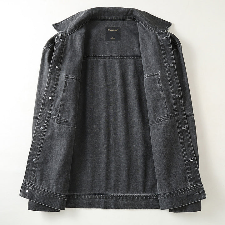 Men's utility denim jacket with oversized chest pockets and full button placket Mune Fashion