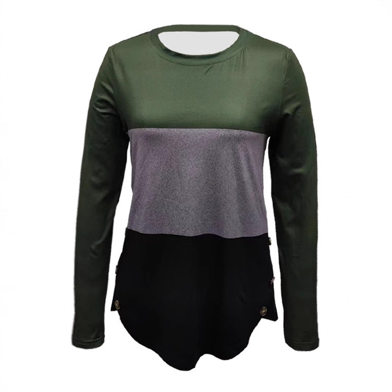 Women's Long Sleeve Colorblock Shirt with Rounded Hem and Side Button Detail Mune Fashion