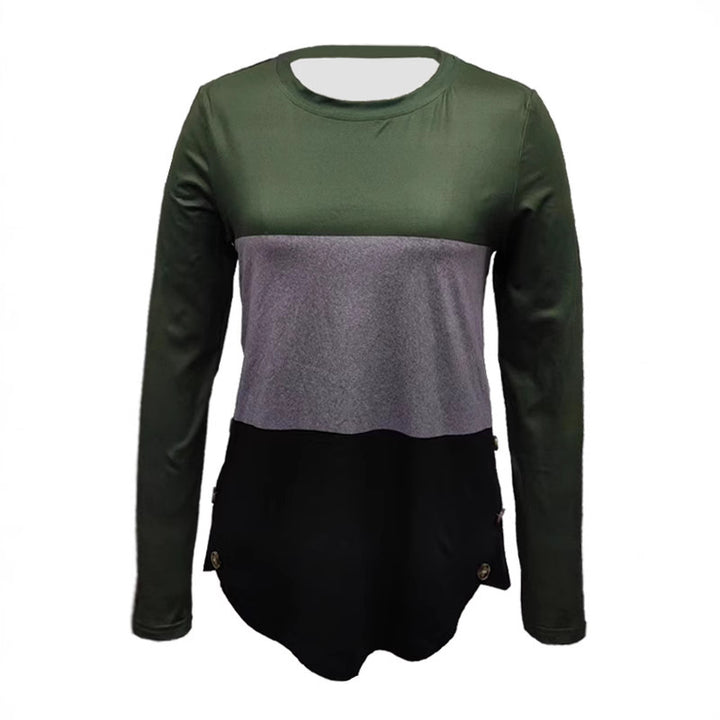 Women's Long Sleeve Colorblock Shirt with Rounded Hem and Side Button Detail Mune Fashion