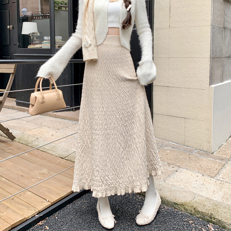 Ladies Elegant Maxi Skirt with Textured Wave Pattern Mune Fashion