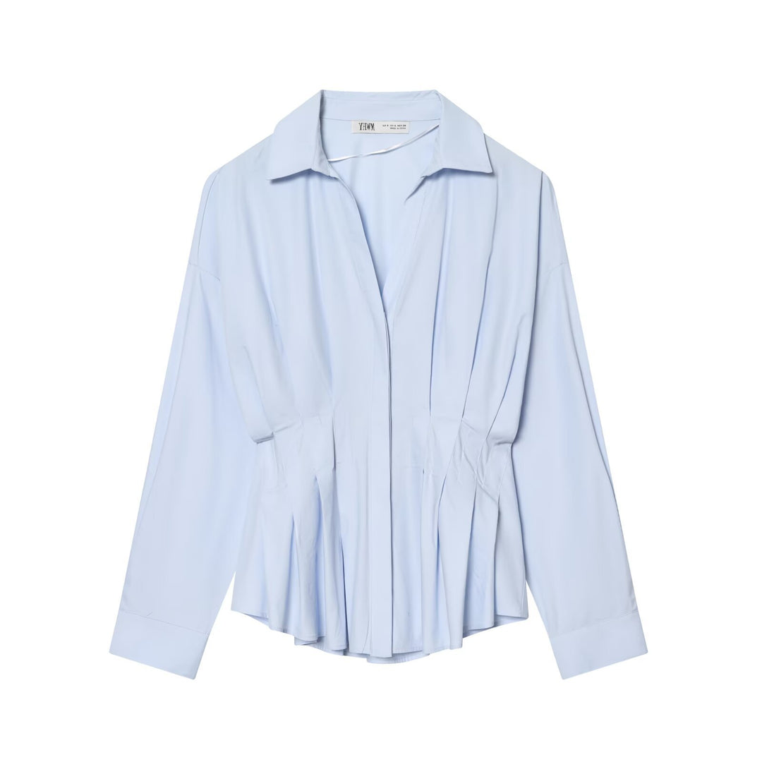 Women's oversized shirt blouse with tailored pleat look and concealed buttons Mune Fashion