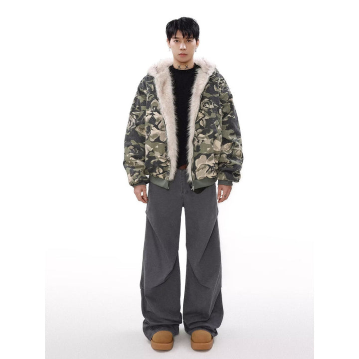 Men's Warmer padded camouflage bomber with hood and faux fur trim Mune Fashion