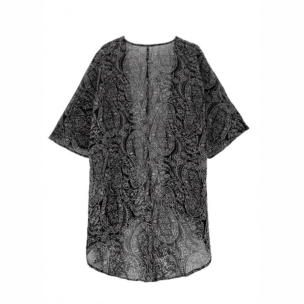 Women's Lightweight Open Kimono Cardigan with Paisley Print Mune Fashion
