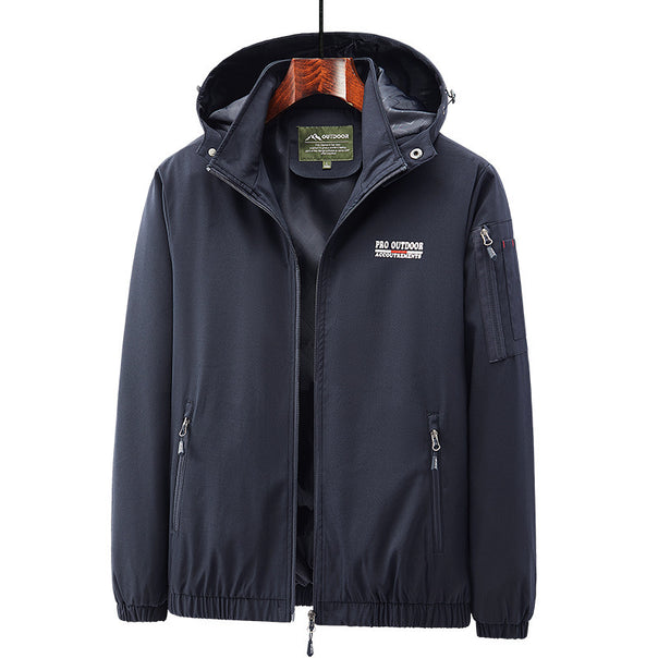 Men's Lightweight Softshell Outdoor Jacket with Hood, Arm Pocket and Zippered Pockets Mune Fashion