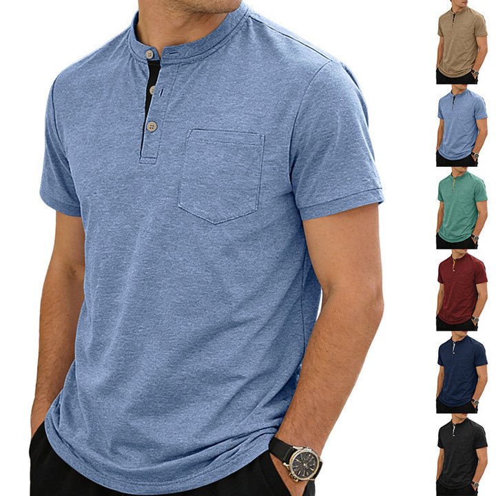 Men's structured cotton henley shirt with short stand-up collar button placket and chest pocket Mune Fashion
