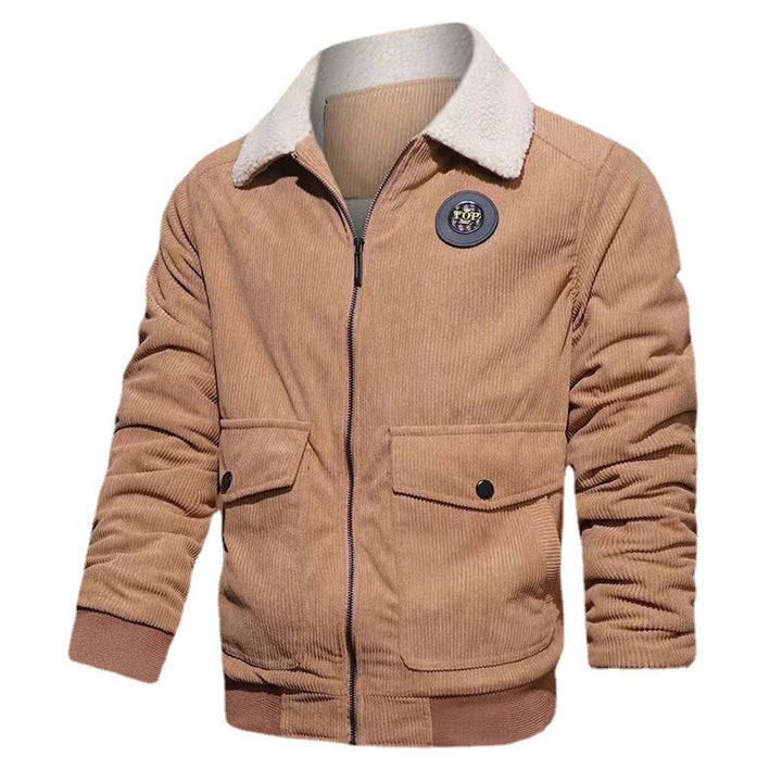 Men's cord jacket with teddy lining, flap pockets, and stand-up collar Mune Fashion