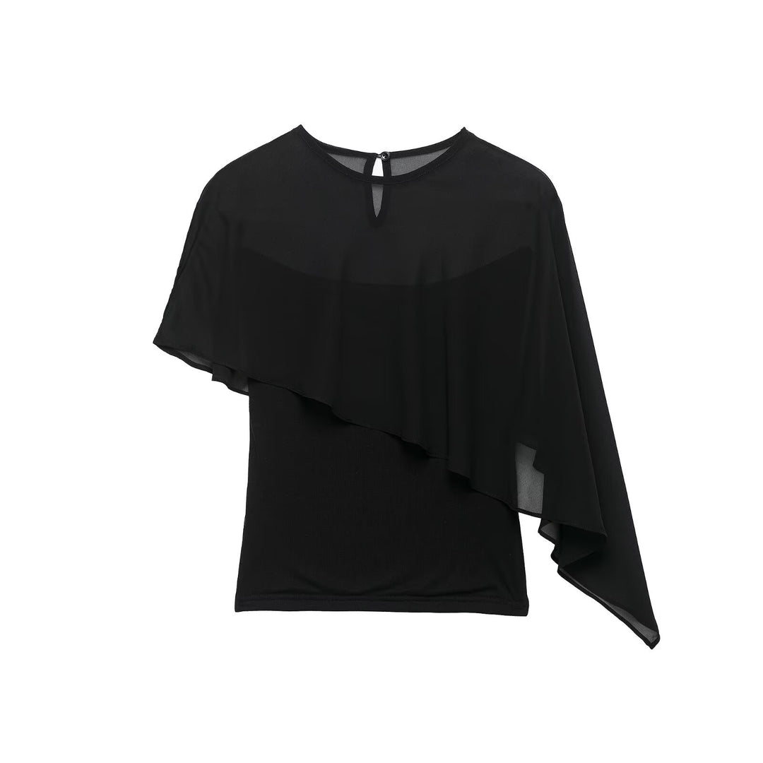 Women's Asymmetrical Chiffon Cape Top with One-Sided Shoulder Mune Fashion