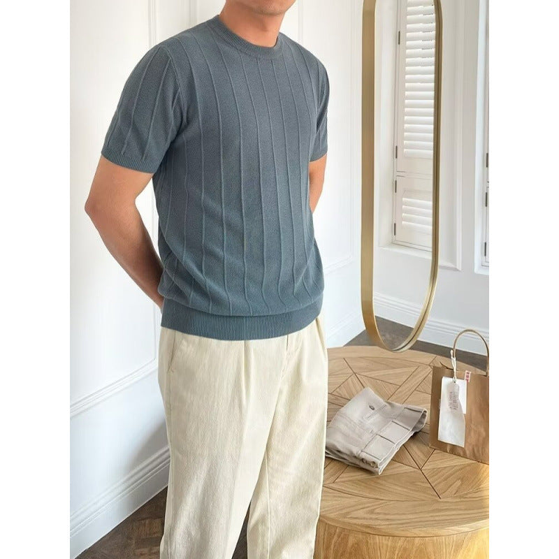 Men's Short Sleeve Knit Sweater with Ribbed Structure Mune Fashion