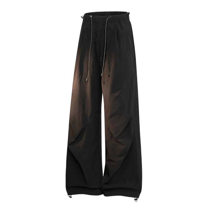 Women's Wide Palazzo Pants with Drawstring Waist, Draped Pleats & Adjustable Hem Mune Fashion