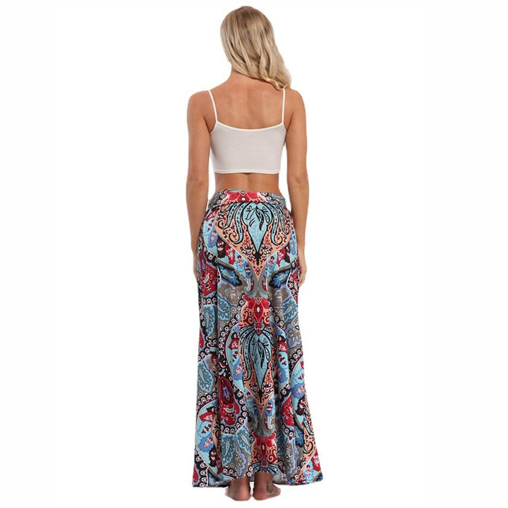 Women’s maxi skirt with elastic waistband and side pockets in boho pattern Mune Fashion