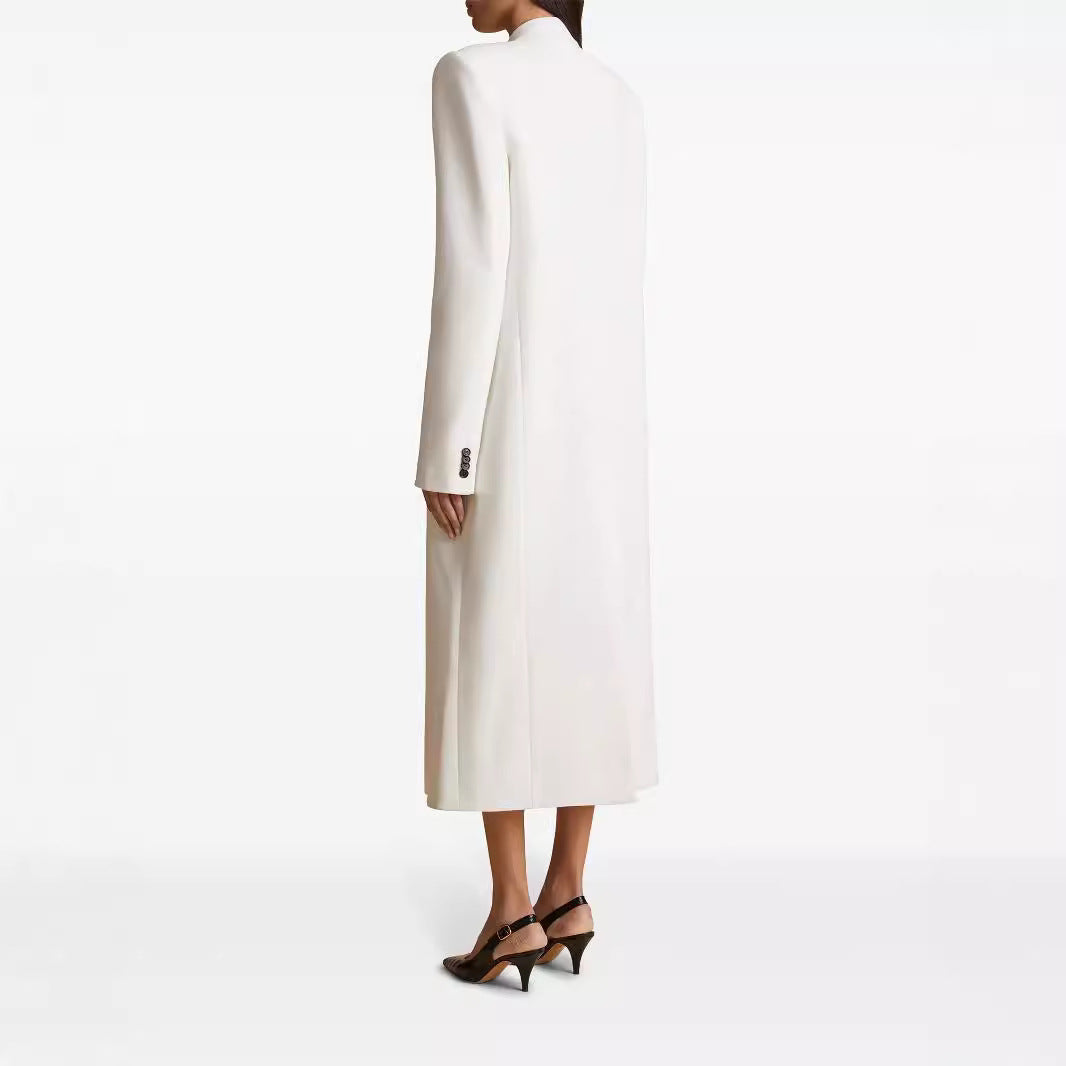 Women’s Long Single-Breasted Blazer Dress with Slim Silhouette and Flap Pockets Mune Fashion