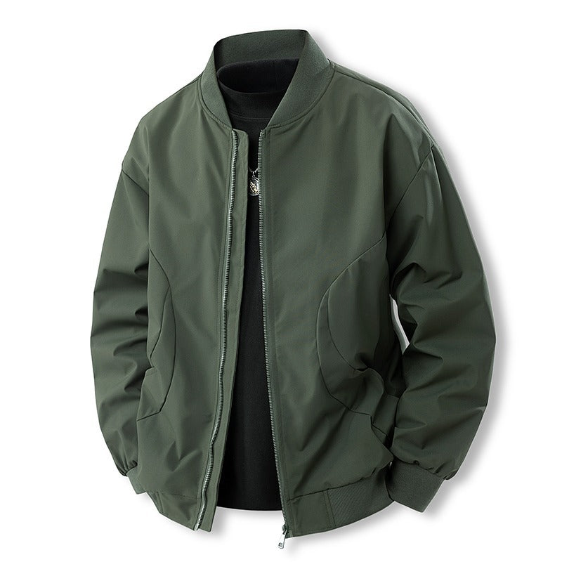 Men's Lightweight Casual Bomber Jacket in Clean Look with Stand Collar and Ribbed Cuffs Mune Fashion