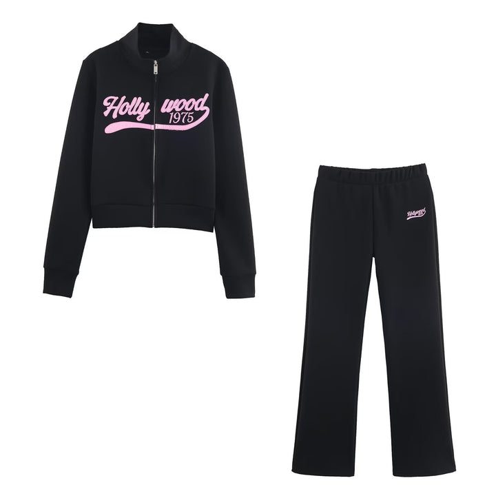 Women's loosely cut jersey casual pants with wide legs, elastic waistband, and retro logo Mune Fashion