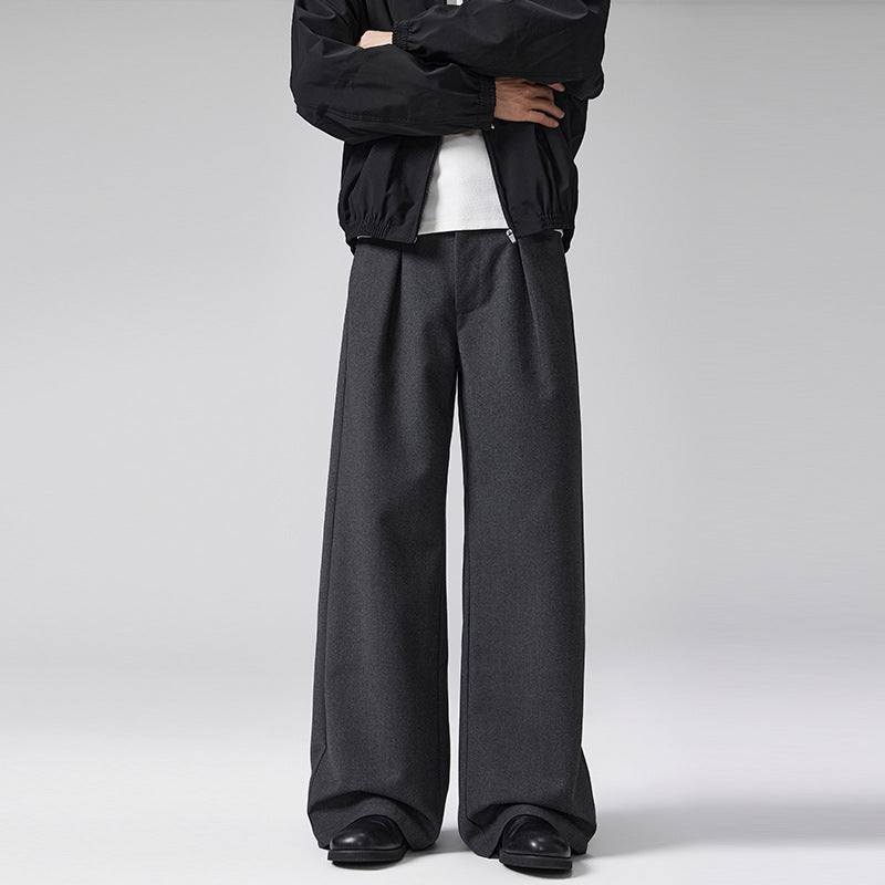 Men's Extra Wide Wool Blend Suit Pants with Crease and High Waist Mune Fashion