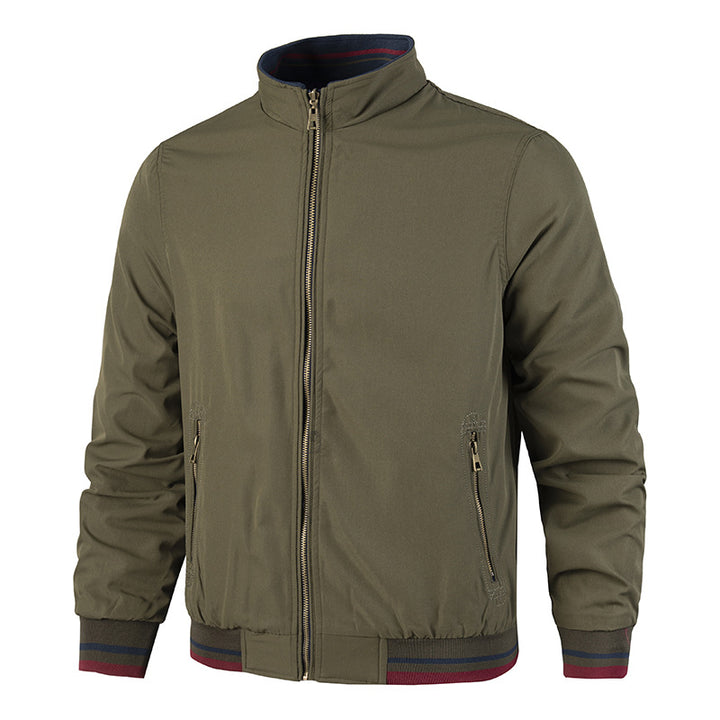 Men's Lightweight Bomber Jacket in Vintage Look with Stand Collar, Zipper Pockets and Striped Ribbed Cuffs Mune Fashion
