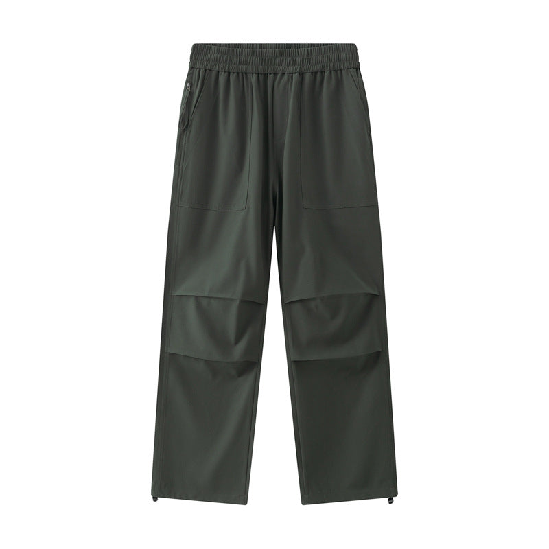 Men's Wide Utility Cargo Pants with Drawstring Waist, Knee Patches & Adjustable Hem Mune Fashion