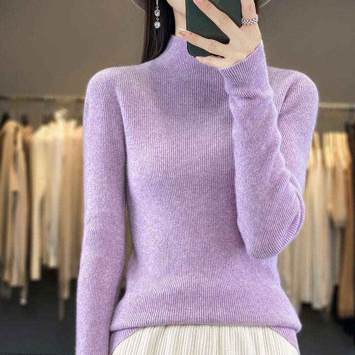 Women's Premium Fine Knit Mock Neck Sweater with Extra Long Sleeve Cuffs and Fine Ribbed Texture Mune Fashion