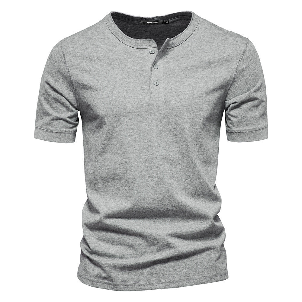 Men's narrow cut short sleeve shirt with short button placket and ribbed collar made of cotton blend Mune Fashion