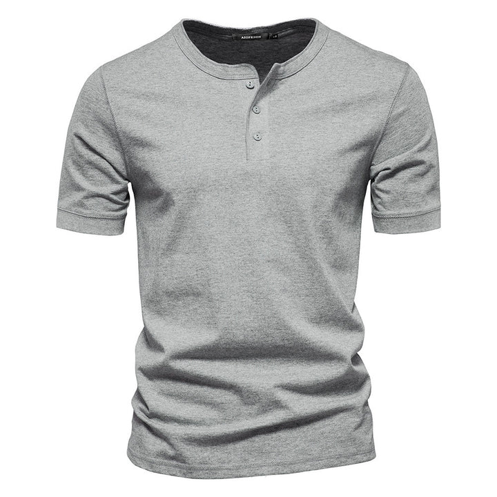 Men's narrow cut short sleeve shirt with short button placket and ribbed collar made of cotton blend Mune Fashion