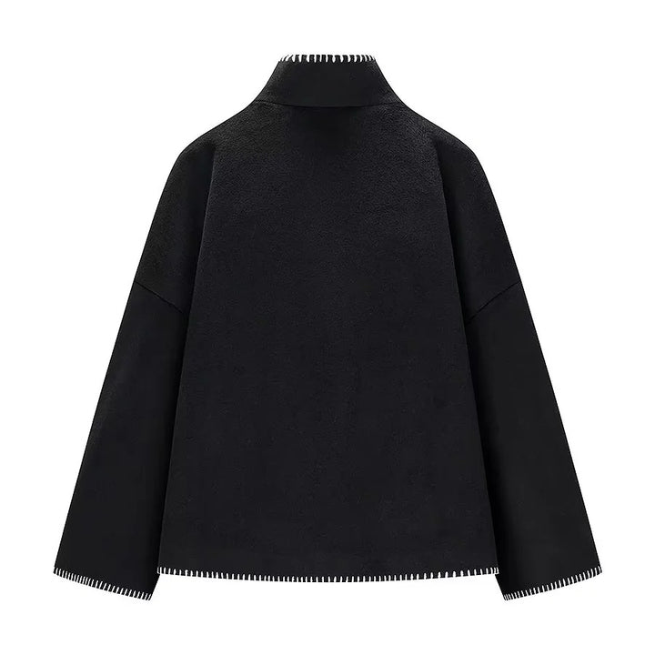 Women's nan castiger short coat with stand-up collar contrasting decorative stitching and side pockets Mune Fashion