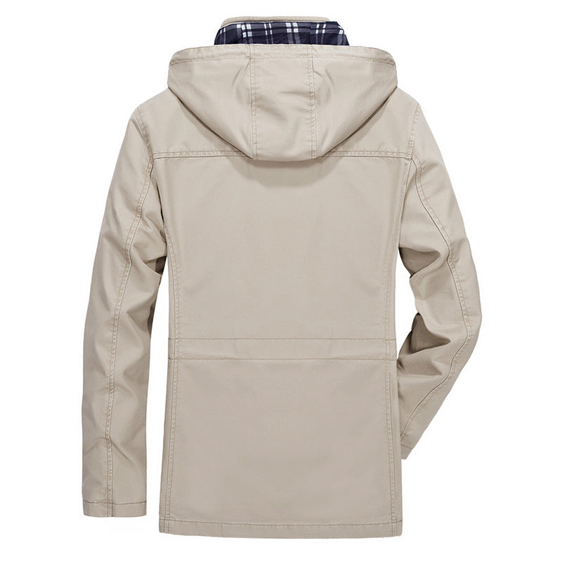 Men's lightweight field parka with hood, checkered lining and drawstring waist Mune Fashion