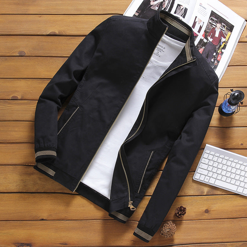 Men's Casual Canvas Blouson with Stand-Up Collar, Zipper and Ribbed Cuffs Mune Fashion
