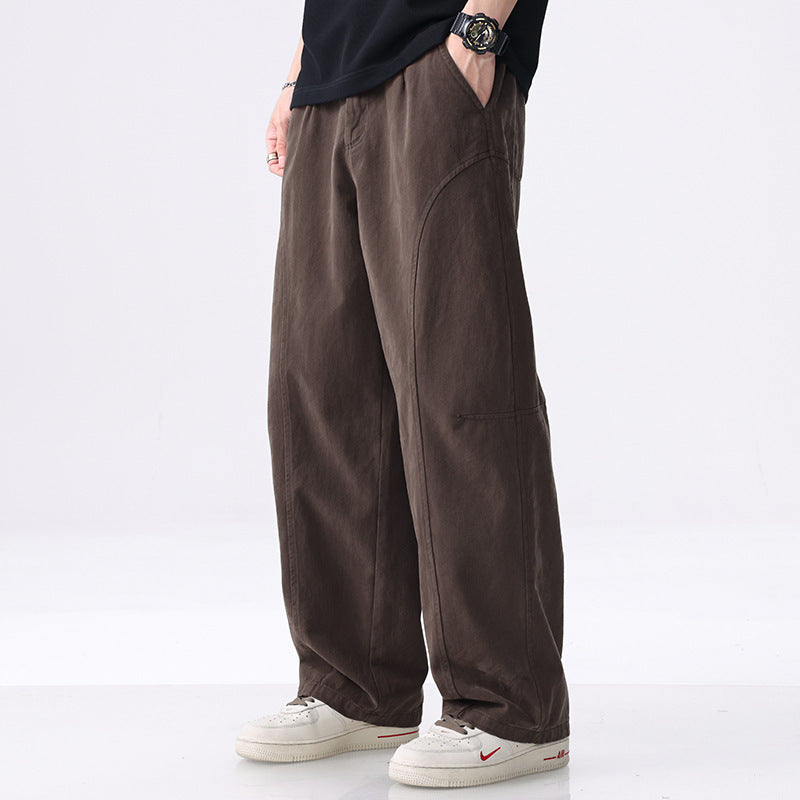 Men's Loose-Fitting Utility Pants with Wide Legs, Distinctive Decorative Stitching, and Elastic Waistband Mune Fashion