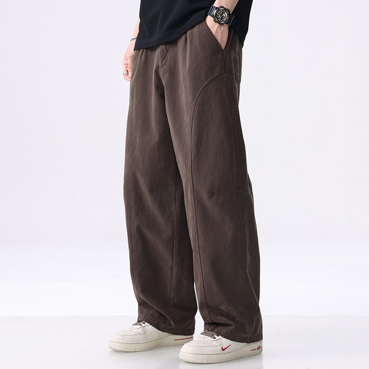 Men's Loose-Fitting Utility Pants with Wide Legs, Distinctive Decorative Stitching, and Elastic Waistband Mune Fashion
