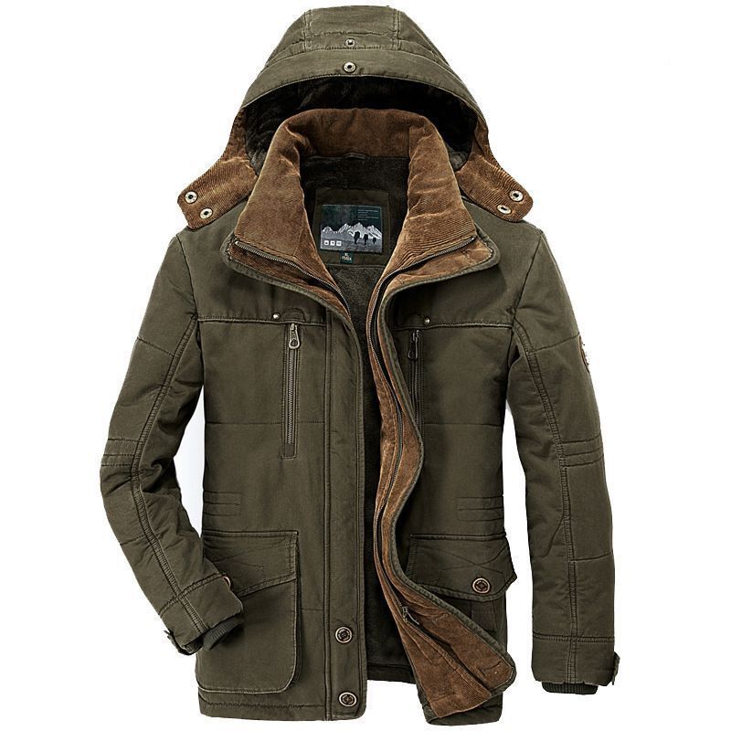 Men's canvas parka with warming corduroy and teddy lining, hood, and multifunctional pockets Mune Fashion