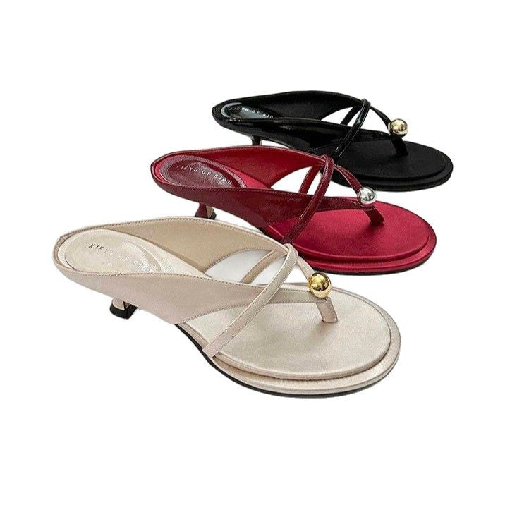 Ladies Elegant Mule Sandal with Toe Ring, Filigree Straps and Sculpted Kitten Heel Mune Fashion