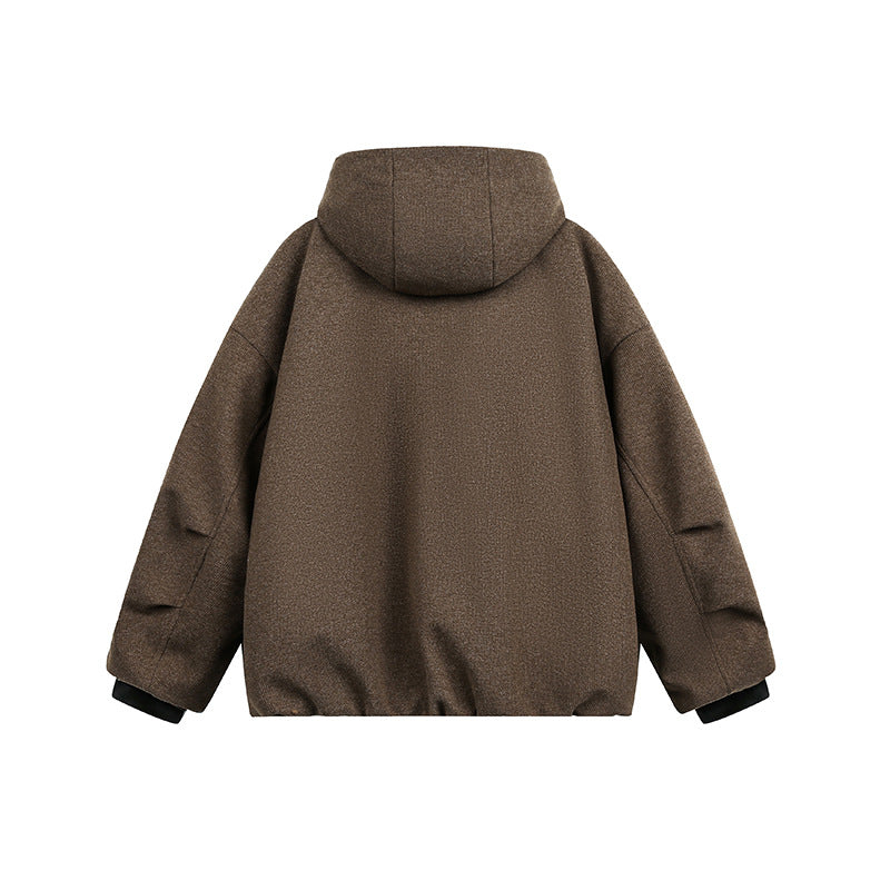 Men's Loose-Fitting Padded Wool Blend Hooded Jacket with Zip and Drawstring Mune Fashion