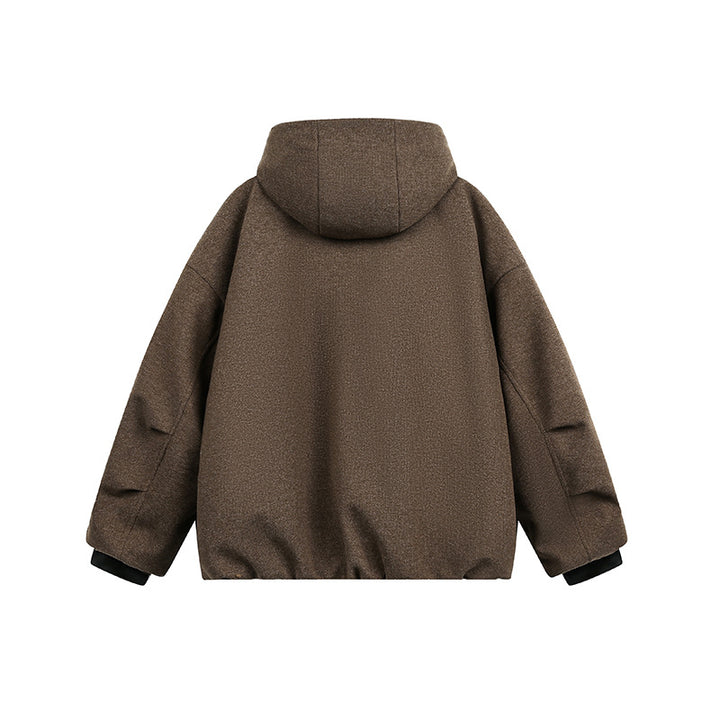 Men's Loose-Fitting Padded Wool Blend Hooded Jacket with Zip and Drawstring Mune Fashion