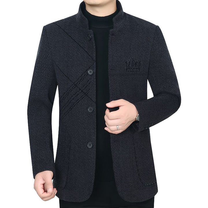 Men's Stand Collar Coat made of textured wool blend with slim silhouette Mune Fashion